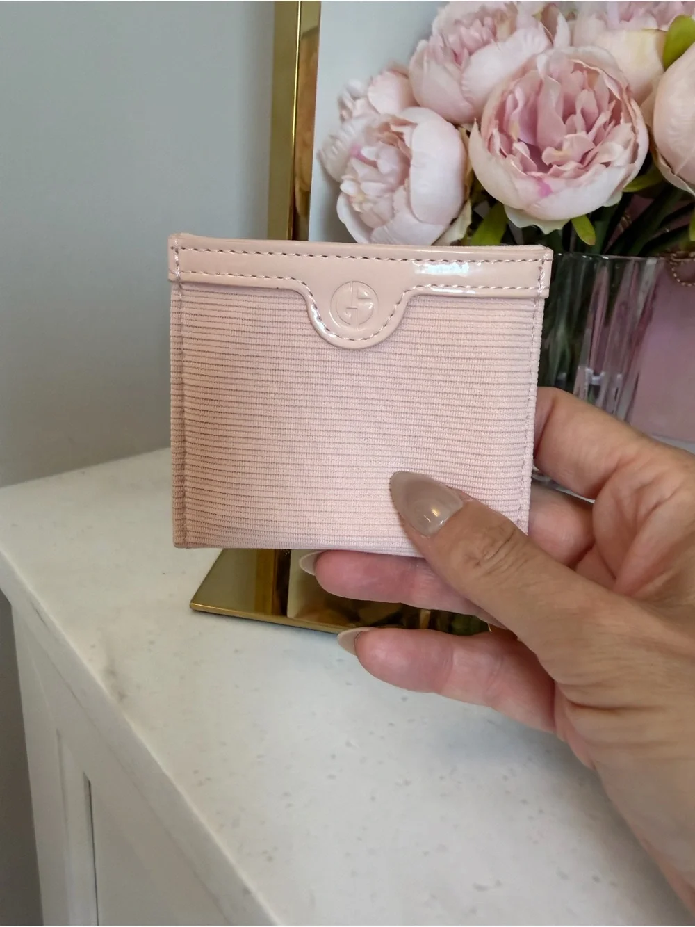 Blush Pink made for Armani GWP double mirror compact and carry case